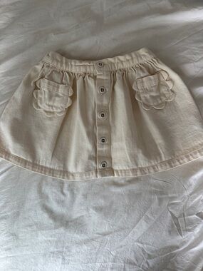 Cream Button-Front Scallop Pocket Skirt